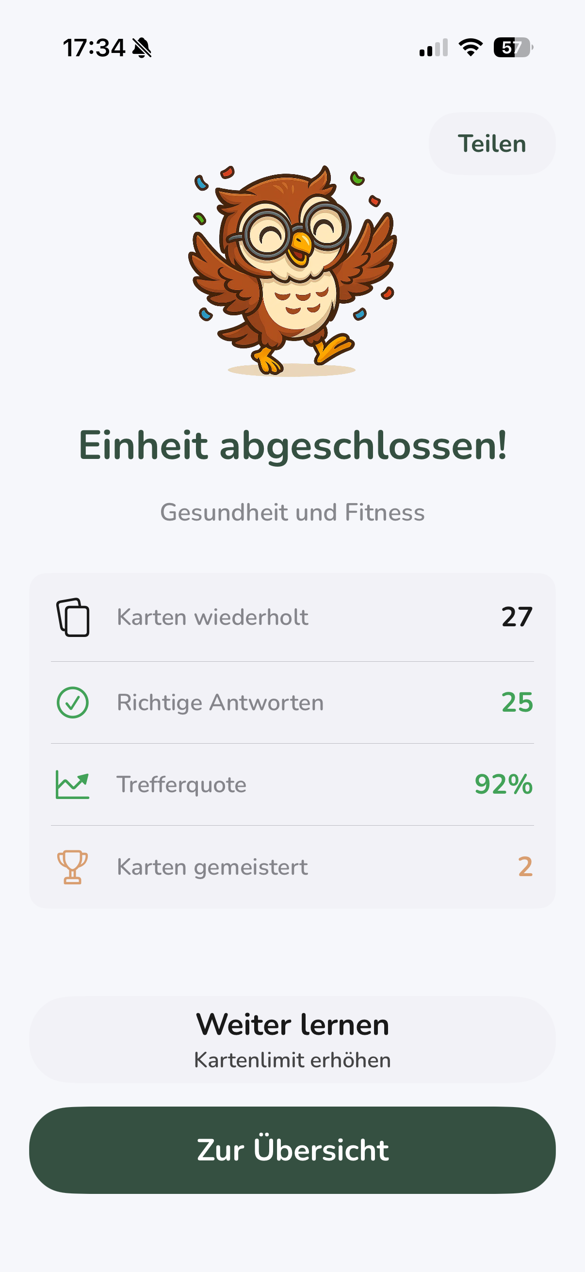 Vocabu learning statistics – results after a completed vocabulary session