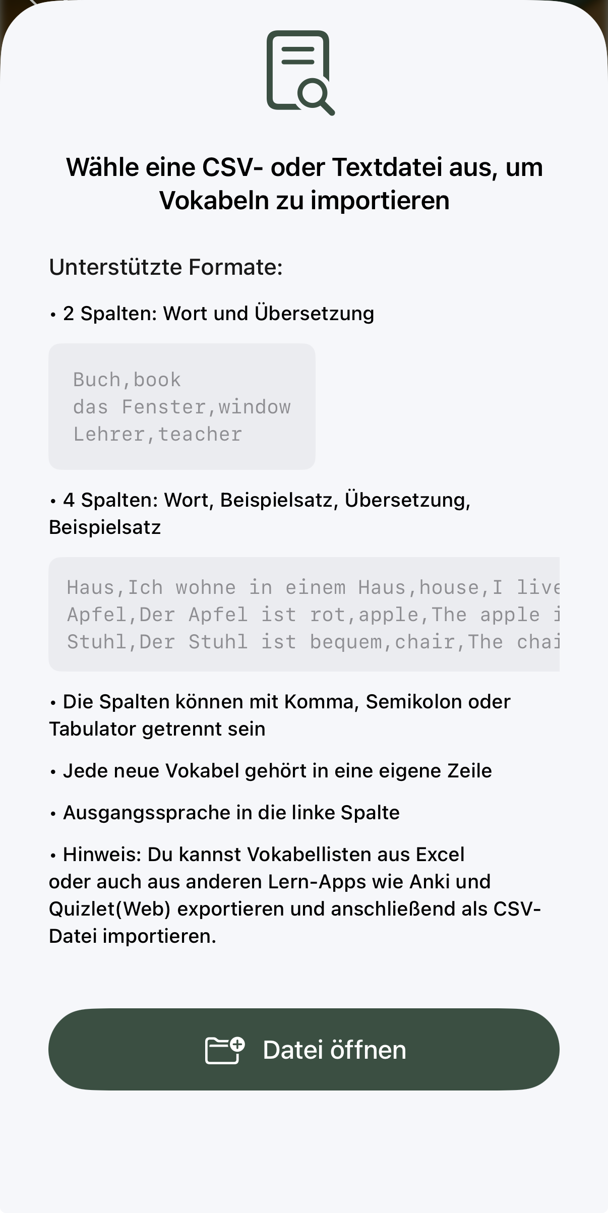 Vocabu Excel CSV import – import vocabulary from a file